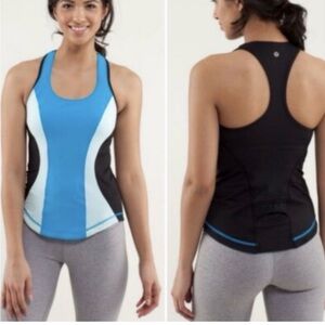 LULULEMON Cardio Kick Tank Beach Blanket Blue/ Aquamarine/Black Size:4